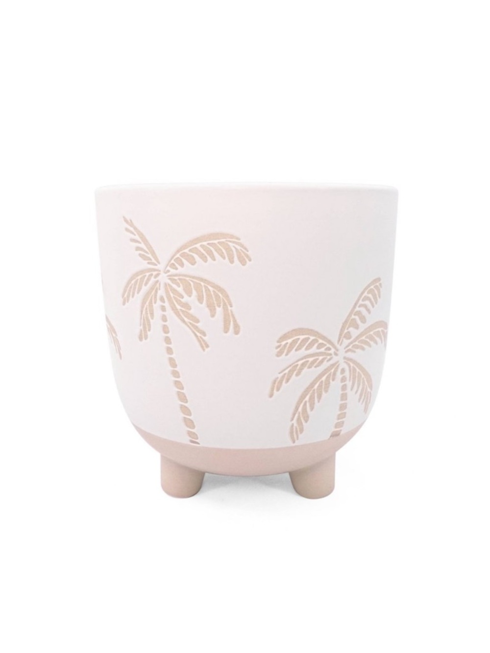 Palm Tree Design Ceramic Footed Planter in Off-White & Blush, Spring 2026